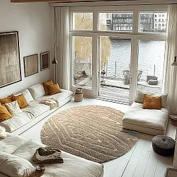 Ronde vloerkleden - Kindon Natural Cotton Shaggy (beige/wit)