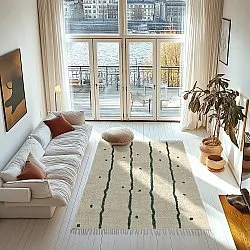 Hoogpolig vloerkleed - Leora Natural Cotton Shaggy (beige/groen)