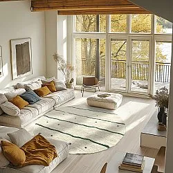 Rond vloerkleed - Leora Natural Cotton Shaggy (beige/groen)