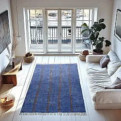 Hoogpolig vloerkleed - Leora Natural Cotton Shaggy (blauw/bruin)
