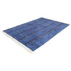 Hoogpolig vloerkleed - Leora Natural Cotton Shaggy (blauw/bruin)