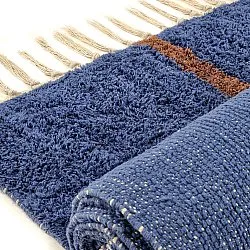 Hoogpolig vloerkleed - Leora Natural Cotton Shaggy (blauw/bruin)
