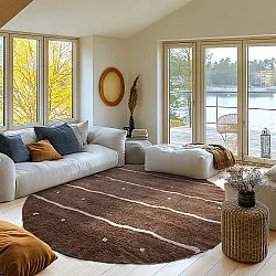 Rond vloerkleed - Leora Natural Cotton Shaggy (bruin/paars)