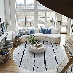 Rond vloerkleed - Leora Natural Cotton Shaggy (grijs/blauw)