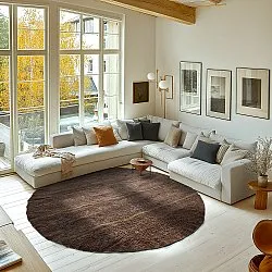 Rond vloerkleed - Leora Natural Cotton Shaggy (bruin/olijf)