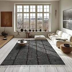 Hoogpolig vloerkleed - Leora Natural Cotton Shaggy (zwart/bruin)