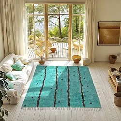 Hoogpolig vloerkleed - Leora Natural Cotton Shaggy (turkoois/bruin)