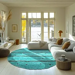 Rond vloerkleed - Leora Natural Cotton Shaggy (turkoois/bruin)