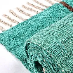 Hoogpolig vloerkleed - Leora Natural Cotton Shaggy (turkoois/bruin)