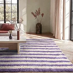 Hoogpolig vloerkleed - Thira Stripe Cotton Shaggy (room/licht paars)