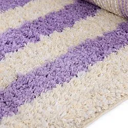 Hoogpolig vloerkleed - Thira Stripe Cotton Shaggy (room/licht paars)