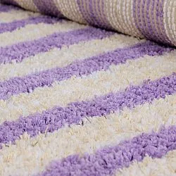 Hoogpolig vloerkleed - Thira Stripe Cotton Shaggy (room/licht paars)