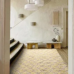 Hoogpolig vloerkleed - Methoni Check Cotton Shaggy (crème/lichtgeel)