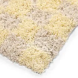 Hoogpolig vloerkleed - Methoni Check Cotton Shaggy (crème/lichtgeel)