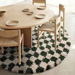 Rond vloerkleed - Methoni Check Cotton Shaggy (crème/groente)