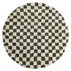Rond vloerkleed - Methoni Check Cotton Shaggy (crème/groente)