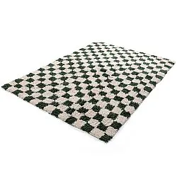 Hoogpolig vloerkleed - Methoni Check Cotton Shaggy (crème/groente)