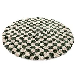 Rond vloerkleed - Methoni Check Cotton Shaggy (crème/groente)