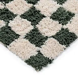 Hoogpolig vloerkleed - Methoni Check Cotton Shaggy (crème/groente)