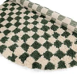 Rond vloerkleed - Methoni Check Cotton Shaggy (crème/groente)