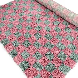 Hoogpolig vloerkleed - Methoni Check Cotton Shaggy (lichtblauw/lichtroze)