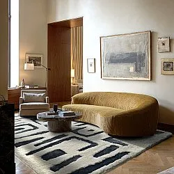 Hoogpolig vloerkleed - Palmyra (wit/marineblauw)