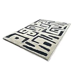 Hoogpolig vloerkleed - Palmyra (wit/marineblauw)