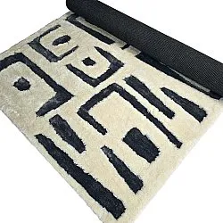 Hoogpolig vloerkleed - Palmyra (wit/marineblauw)