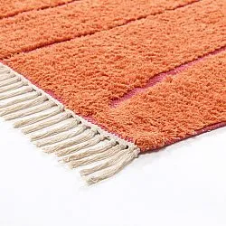 Hoogpolig vloerkleed - Sivia Natural Cotton Shaggy (rood/oranje)