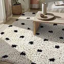 Hoogpolig vloerkleed - Soria Natural Cotton Shaggy (off-white/zwart)