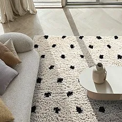 Hoogpolig vloerkleed - Soria Natural Cotton Shaggy (off-white/zwart)