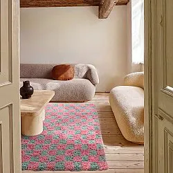 Hoogpolig vloerkleed - Methoni Check Cotton Shaggy (lichtblauw/lichtroze)