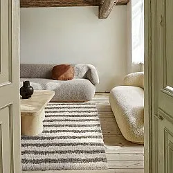 Hoogpolig vloerkleed - Thira Stripe Cotton Shaggy (crème/taupe)