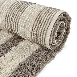 Hoogpolig vloerkleed - Thira Stripe Cotton Shaggy (crème/taupe)