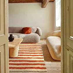 Hoogpolig vloerkleed - Thira Stripe Cotton Shaggy (lichtgeel/lichtoranje)