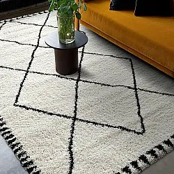 Hoogpolig vloerkleed - Tiznit (wit/zwart)