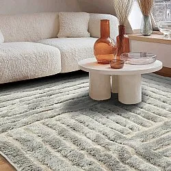 Hoogpolig vloerkleed - Tyros (crème/grijs)