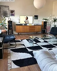 Hoogpolig vloerkleed - Siberia Natural Cotton Shaggy (offwhite/zwart)