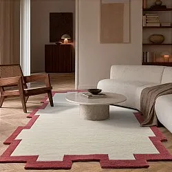Wollen-vloerkleed - Agra Hand Tufted Wool Premium (crème/rood)