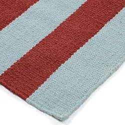 Wollen-vloerkleed - Peniche (lichtblauw/rood)
