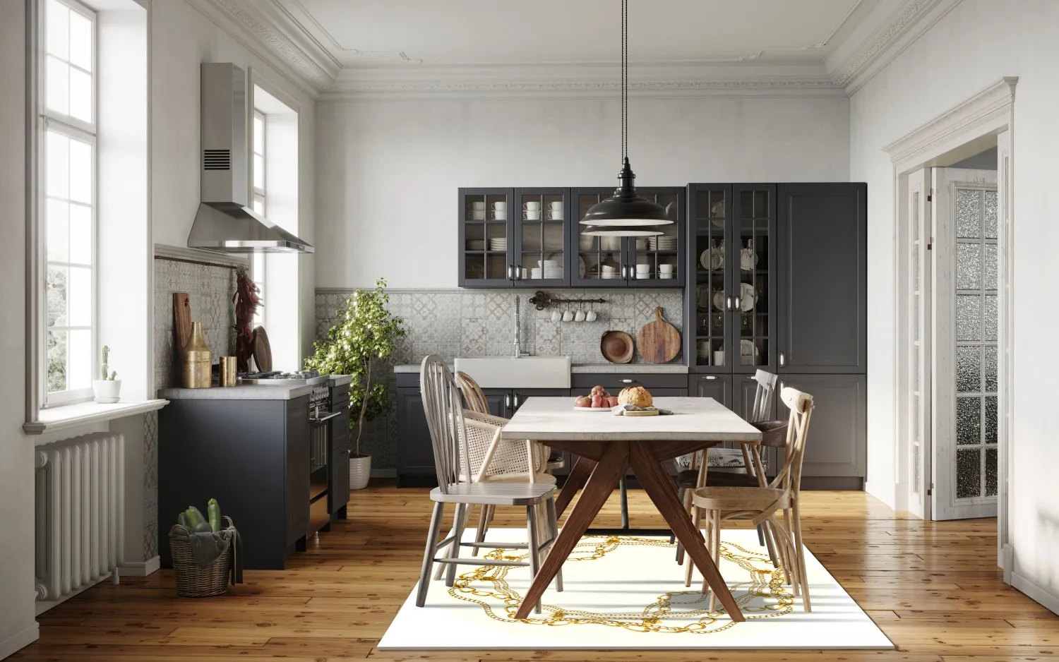 Rond vloerkleed - Silea (wit/goud)