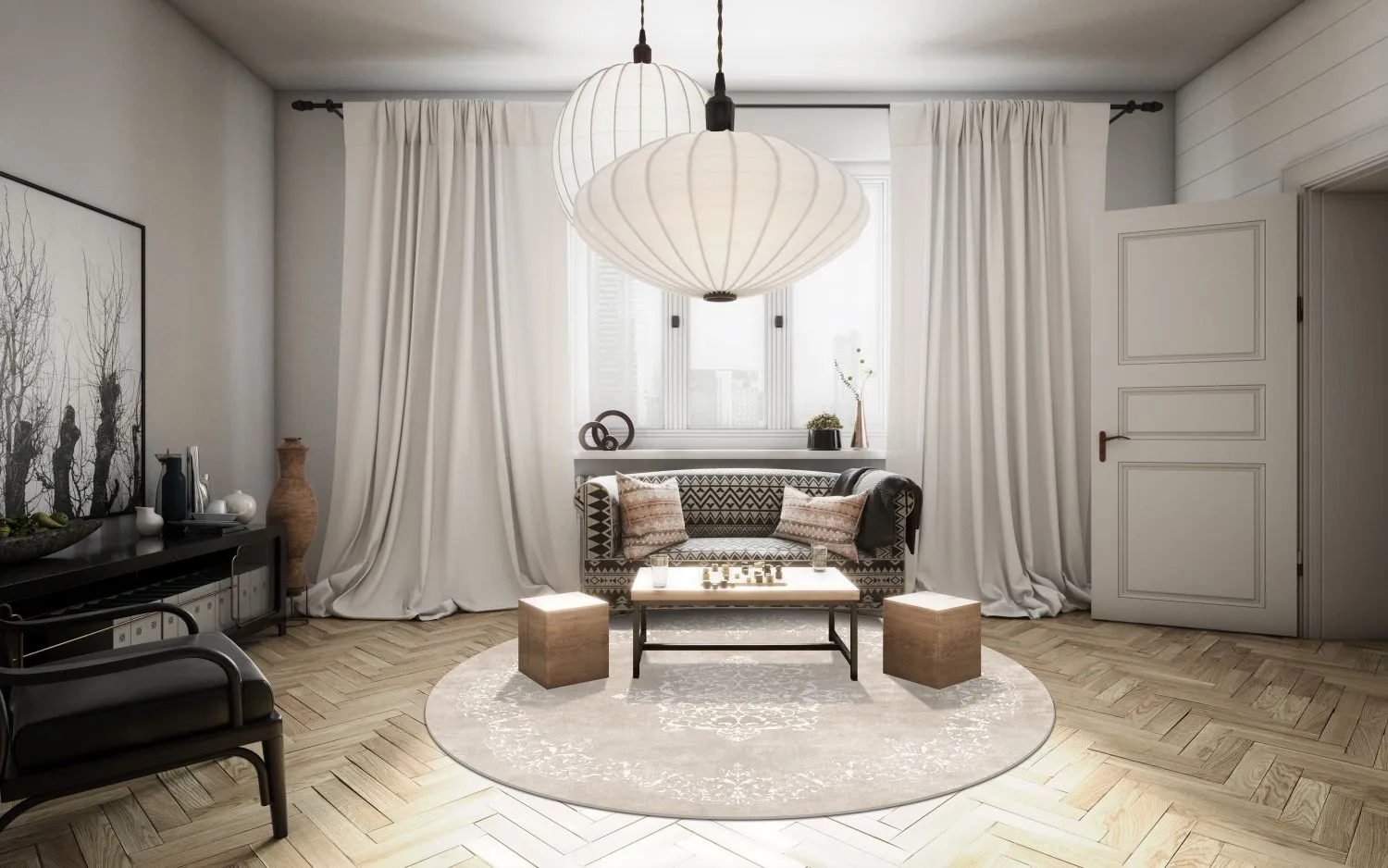 Rond vloerkleed - Santi (beige/wit)