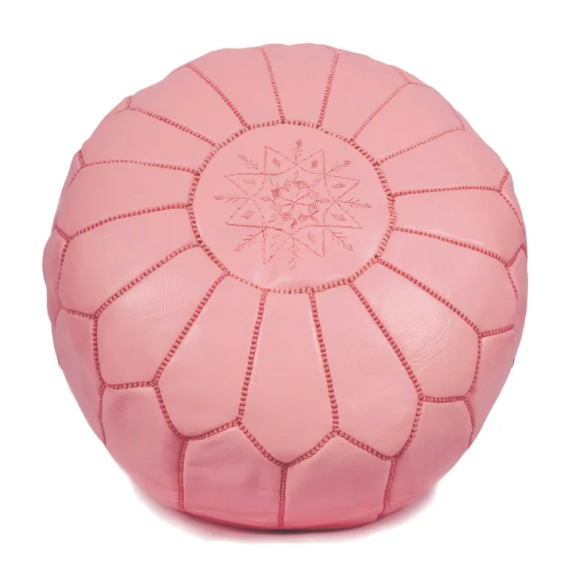 Poef - Marokkaanse Poef (leer) (Roze)