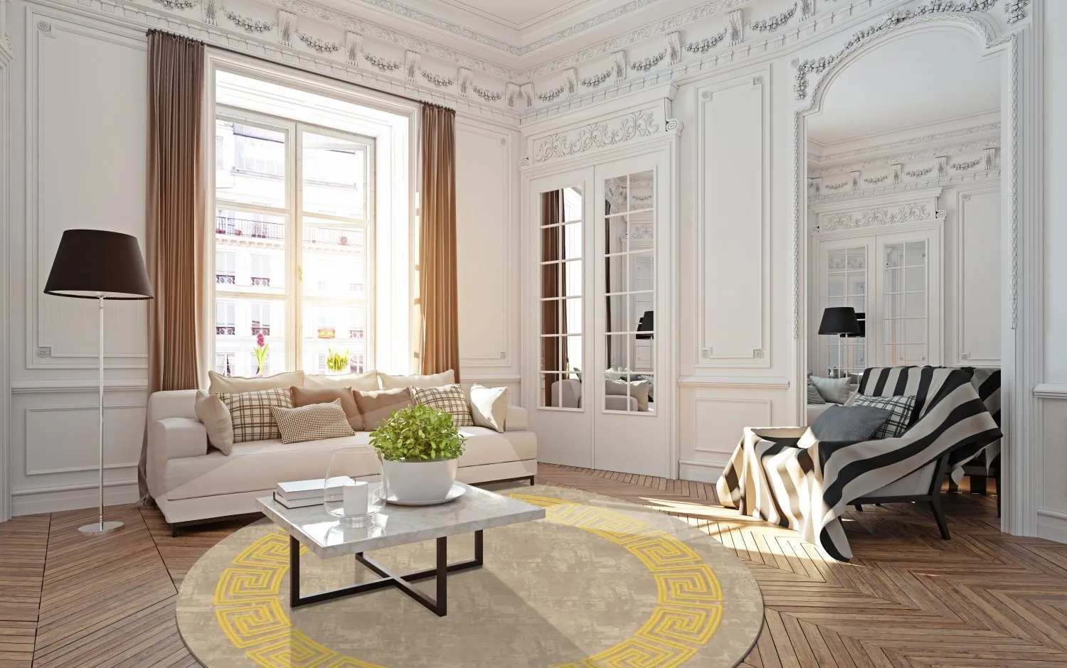 Rond vloerkleed - Myra (beige/geel)