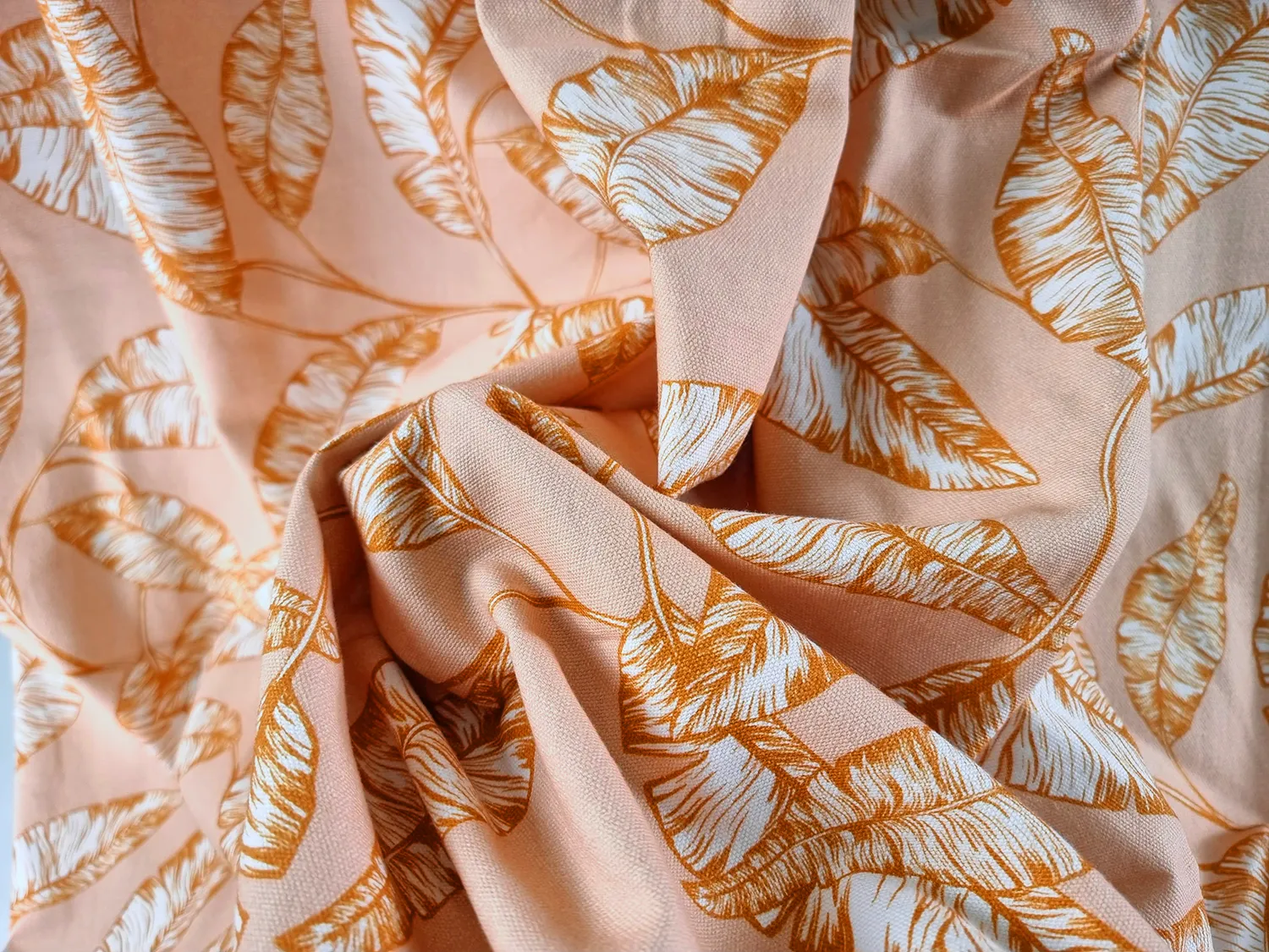 Gordijnen - Katoenen gordijn - Leaves (oranje)