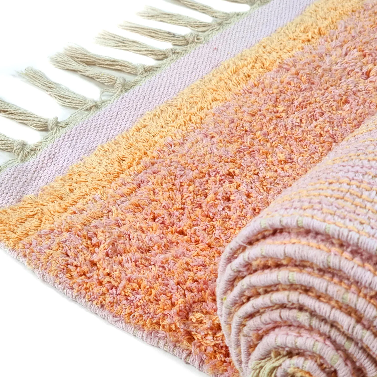 Hoogpolig vloerkleed - Celina Natural Cotton Shaggy (roze/beige)