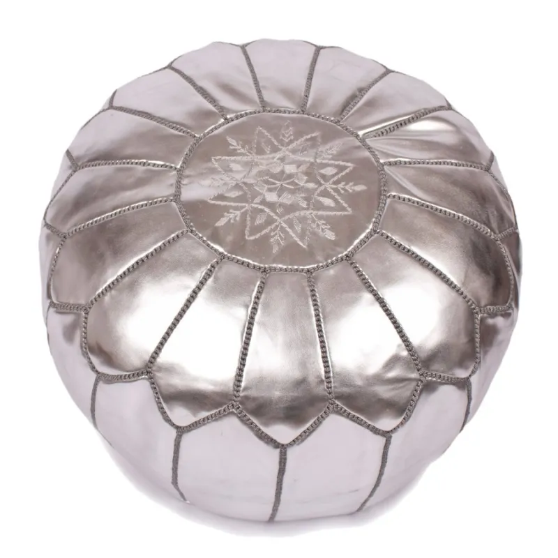 Poef - Marokkaanse Poef (leer) (Zilver