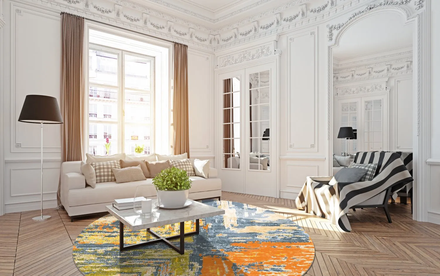 Rond vloerkleed - Tizzano (oranje/multi)