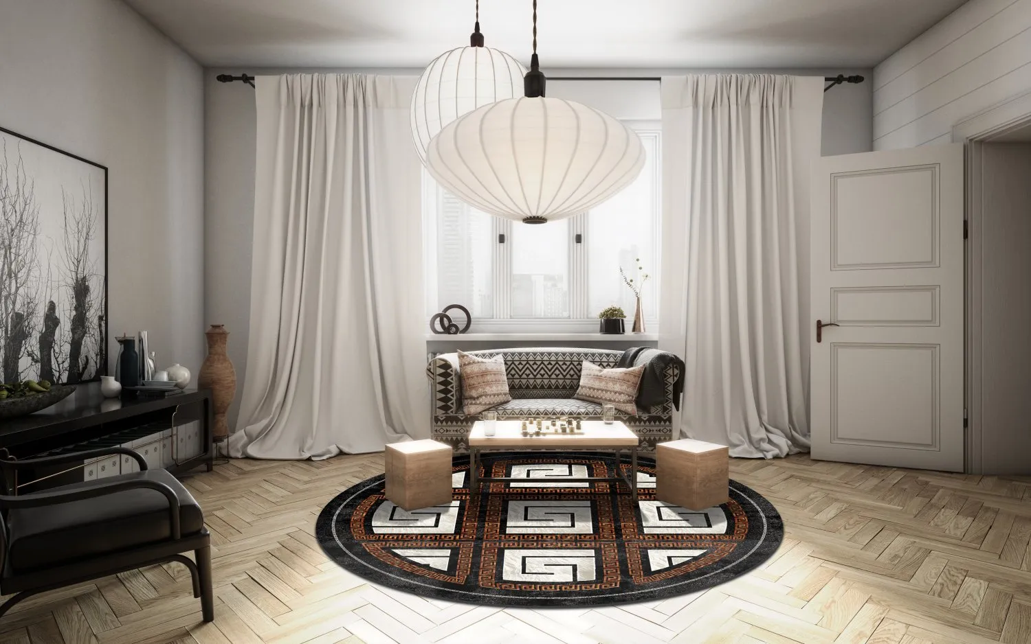 Rond vloerkleed - Milos (zwart/wit)