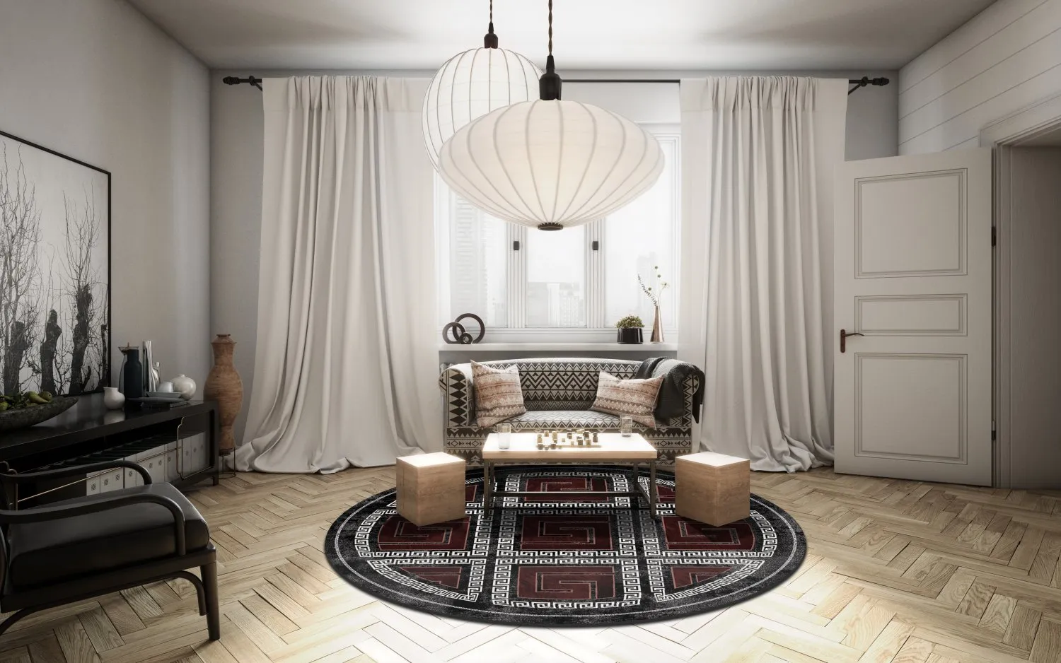 Rond vloerkleed - Milos (zwart/rood)